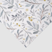 Icy Blue Gold Waterverf Winter Botanische Patroon Tissuepapier (Detail)