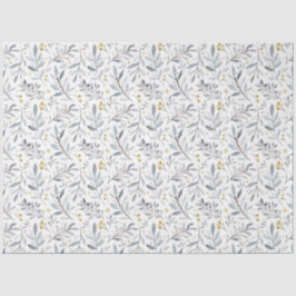 Icy Blue Gold Waterverf Winter Botanische Patroon Tissuepapier