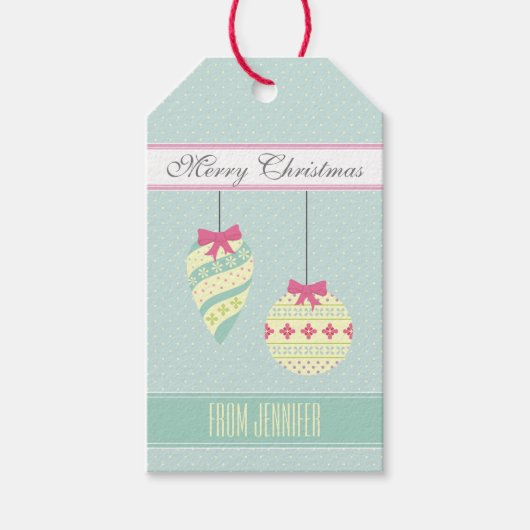Icy Blue Graphic Polkadotted Kerstversieringen Cadeaulabel (Voorkant)