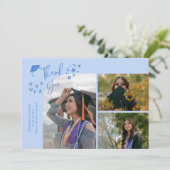 Icy Blue Handgeschreven Bedankt Multi Foto Aankondiging (Staand voorkant)