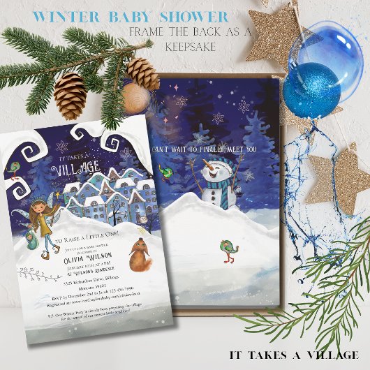Icy Blue "It Takes a Village" Winter Baby Shower  Kaart