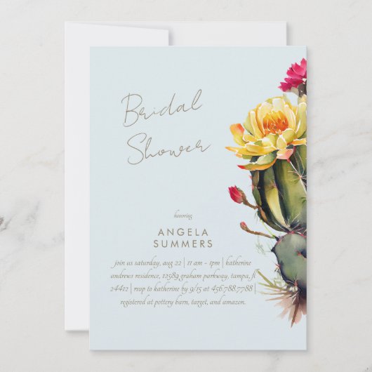 Icy Blue kleurrijke cactus bruids douche uitnodigi Kaart (Voorkant)