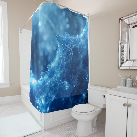 Icy Blue Magical Ice Crystal Snowflake Douchegordijn (In situ)