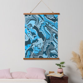 Icy Blue Marked Abstract Hangend Wandkleed