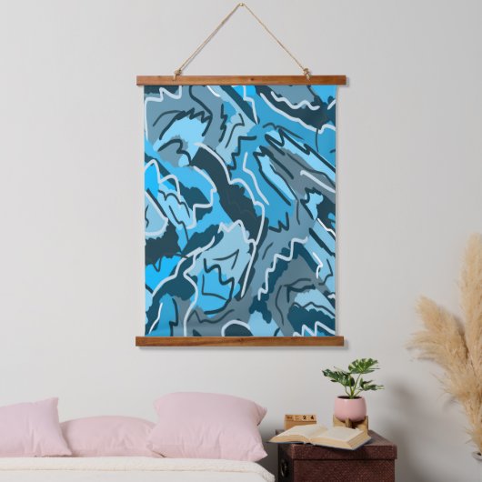 Icy Blue Marked Abstract Hangend Wandkleed (Slaapkamer)