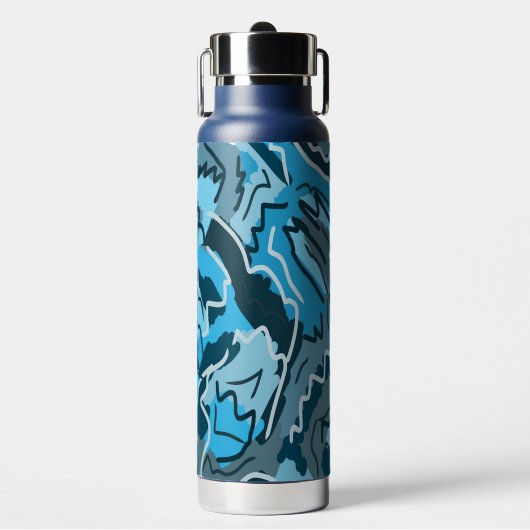 Icy Blue Marked Abstract Waterfles (Voorkant)