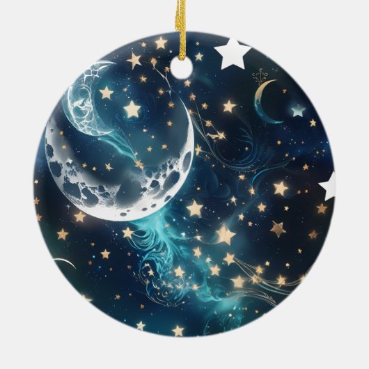 Icy Blue Moon Phases Keramisch Ornament (Achterkant)