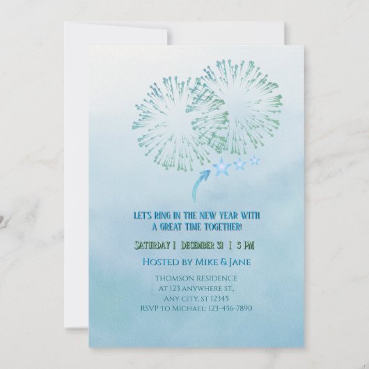 Icy Blue New Year's Party with Fireworks Capital Kaart (Achterkant)