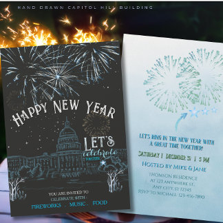 Icy Blue New Year's Party with Fireworks Capital Kaart