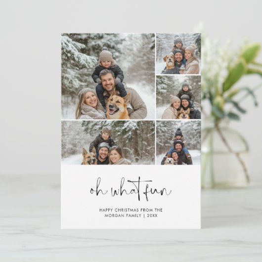 Icy Blue Oh wat een leuke kerst familie leuke foto Feestdagenkaart (Staand voorkant)