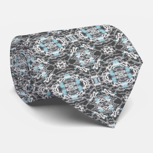 Icy Blue op Grey Patterned Stropdas (Opgerold)