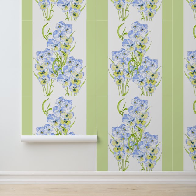 Icy Blue Pansies op een Behang (Applicatie)