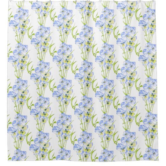 Icy Blue Pansies op een Shower Curtain Douchegordijn (Voorkant)