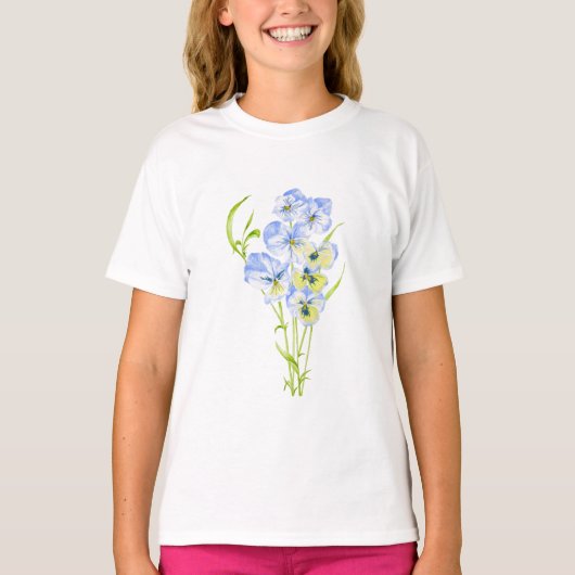 Icy Blue Pansies op een T-shirt (Voorkant)