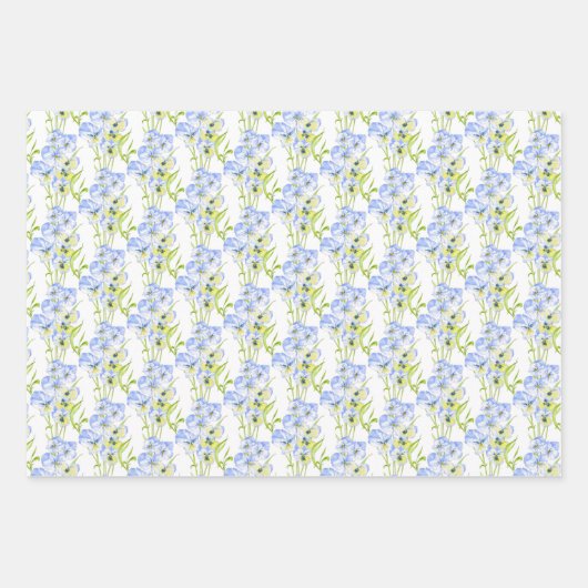 Icy Blue Pansies op papierset met onmiddellijke ve Inpakpapier Vel (Voorkant 3)