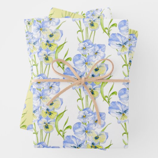 Icy Blue Pansies op papierset met onmiddellijke ve Inpakpapier Vel (In situ)