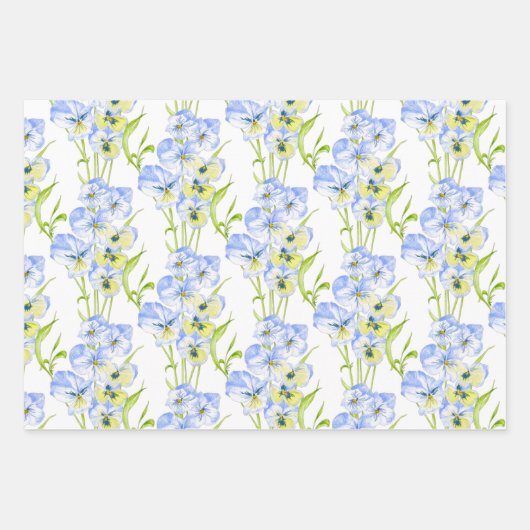 Icy Blue Pansies op papierset met onmiddellijke ve Inpakpapier Vel (Voorkant)