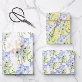Icy Blue Pansies op papierset met onmiddellijke ve Inpakpapier Vel