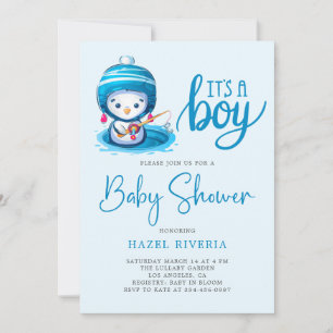 Icy Blue Penguin Het is een Boy Baby shower Kaart