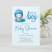 Icy Blue Penguin Het is een Boy Baby shower Kaart (Staand voorkant)
