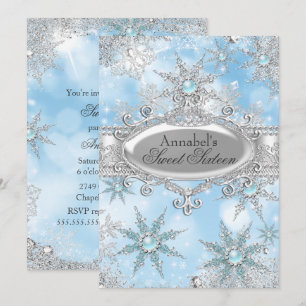 Icy Blue Princess Winter Wonderland Sweet 16 Kaart