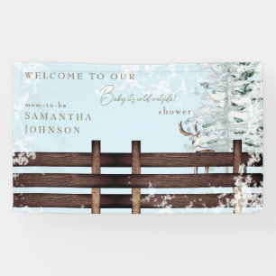 Icy Blue Rustic Baby Het is koud Buiten Welkom Spandoek
