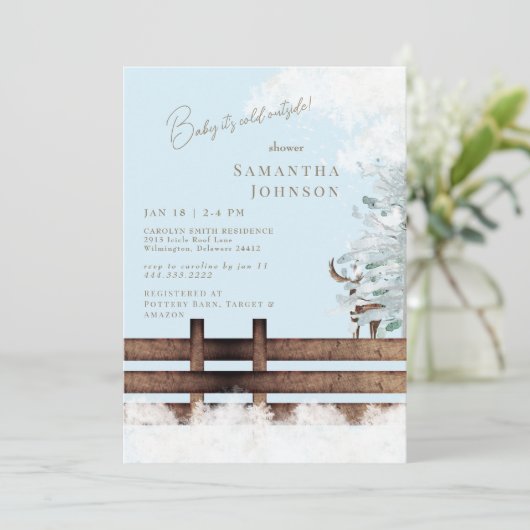 Icy Blue Rustic Woodland Baby Het is koud buiten Kaart (Staand voorkant)