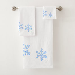 Icy Blue Sneeuwvlok Trio Elegant Winter Airbrush  Bad Handdoek