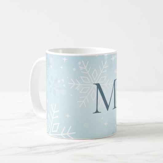 Icy Blue Snowflake Signature Koffiemok (Voorkant links)