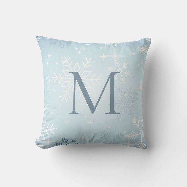 Icy Blue Snowflake Signature Kussen (Voorkant)