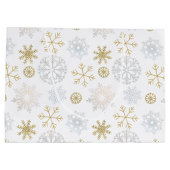 Icy Blue Snowflake Winter Gift Bag Groot Cadeauzakje (Achterkant)
