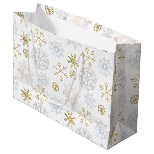 Icy Blue Snowflake Winter Gift Bag Groot Cadeauzakje (Voorkant Gekanteld)