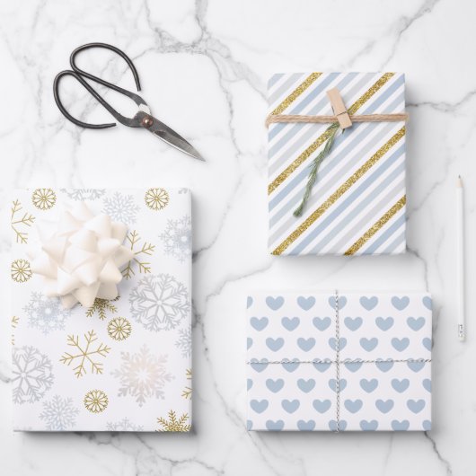 Icy Blue Snowflake Winter Gift Wrap Sheets Inpakpapier Vel (Voorkant)