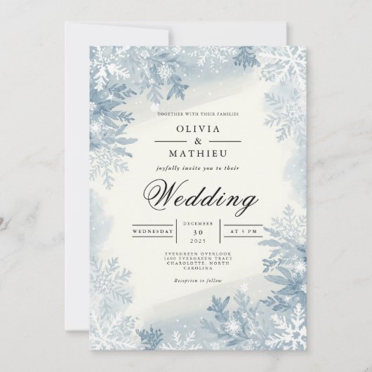 Icy Blue Snowflake Winter Wedding Kaart (Voorkant)