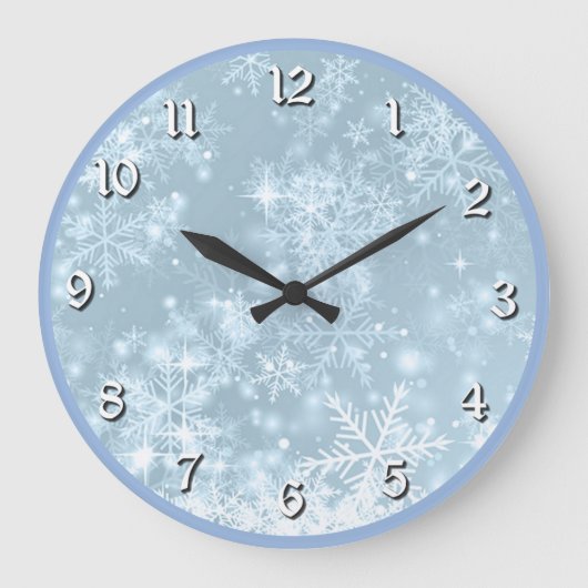 Icy Blue Snowflakes Grote Klok (Voorkant)
