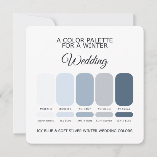 Icy Blue Soft Silver Winter Bruiloft Palettekaart Kaart (Voorkant)