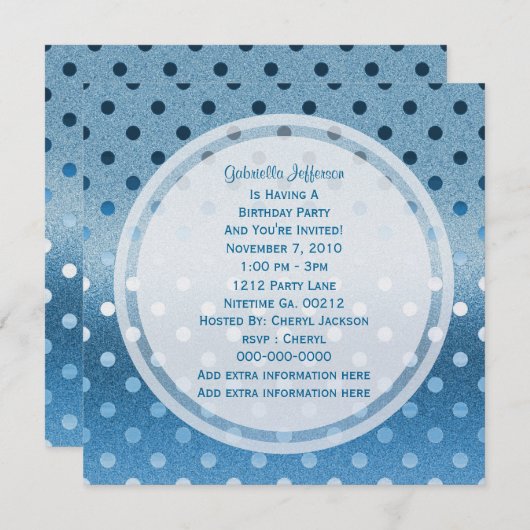 Icy Blue Sparkle: Polka-stippen: partijuitnodiging Kaart (Voorkant / Achterkant)