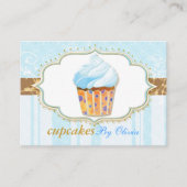 Icy Blue Stripes Bakery Cupcake Visitekaartje (Voorkant)