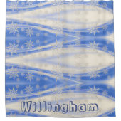 Icy Blue White Snowflake Winter Naam Douchegordijn (Voorkant)