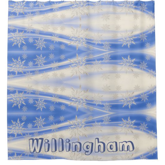 Icy Blue White Snowflake Winter Naam Douchegordijn (Voorkant)