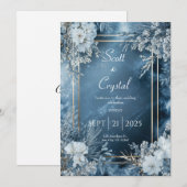 Icy Blue Winter Bloemen Huwelijksuitnodiging Kaart (Voorkant / Achterkant)