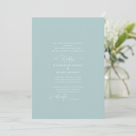 Icy Blue Winter Elegance Wedding Invitation Kaart (Staand voorkant)