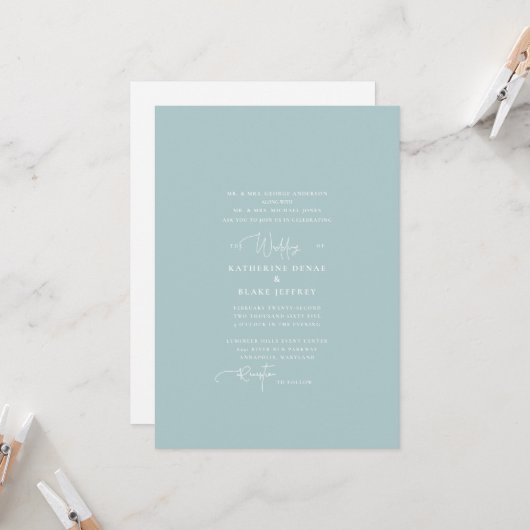 Icy Blue Winter Elegance Wedding Invitation Kaart (Voorkant / Achterkant in situ)
