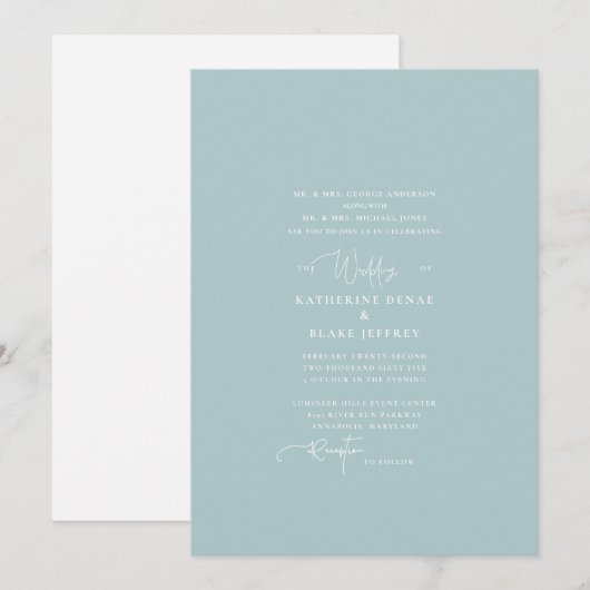 Icy Blue Winter Elegance Wedding Invitation Kaart (Voorkant / Achterkant)