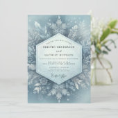 Icy Blue Winter Flora Wedding Kaart (Staand voorkant)