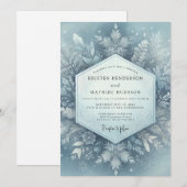 Icy Blue Winter Flora Wedding Kaart (Voorkant / Achterkant)
