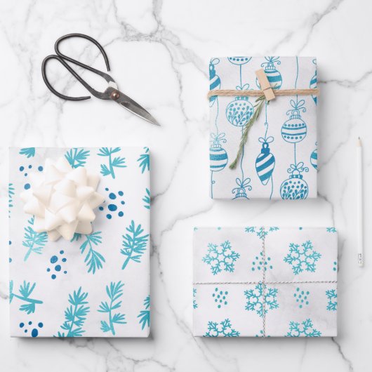 Icy Blue Winter Holiday Kerstwerkpapier Inpakpapier Vel (Voorkant)