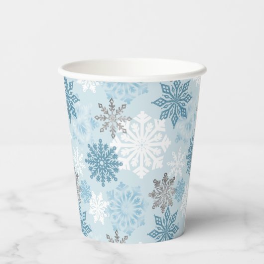 Icy Blue Winter Snowflakes Papieren Bekers (Achterkant)