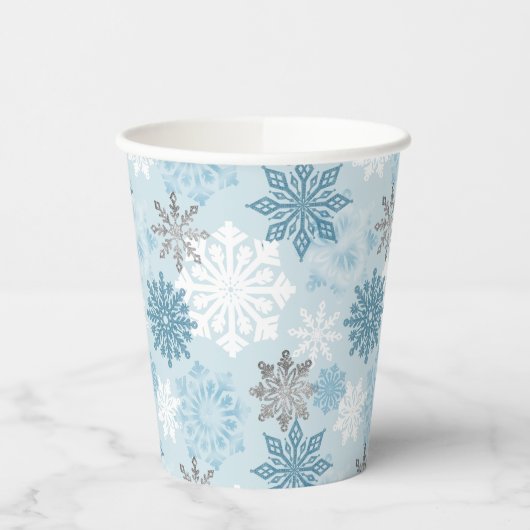 Icy Blue Winter Snowflakes Papieren Bekers (Links)