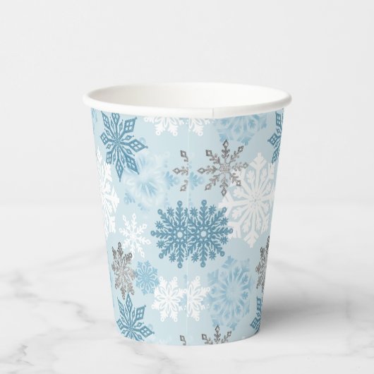 Icy Blue Winter Snowflakes Papieren Bekers (Rechts)